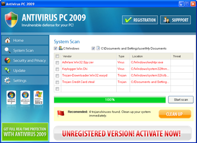 computer infected with antivirus 2009