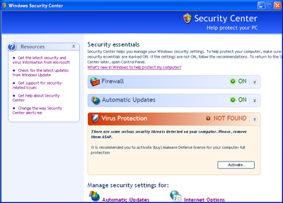 Fake Windows Security Center | Malware Defense